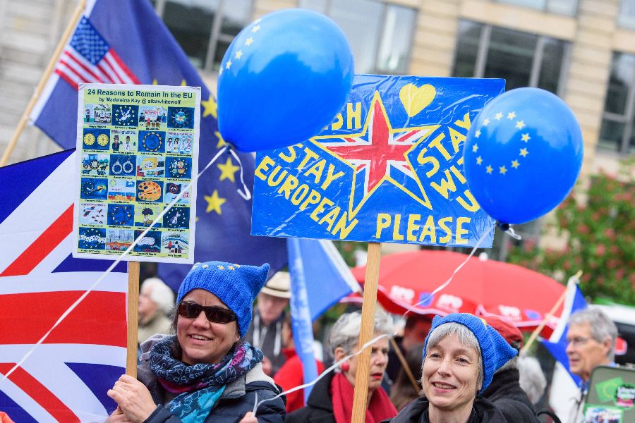 A Pulse of Europe rally at the Gendarmenmarkt in Berlin on 28 April 2019. Several hundred pro-European participants gathered for the rally, holding balloons and signs calling for Britain to remain part of the EU. The Pulse of Europe movement is active in more than 120 cities in 18 countries on the continent.